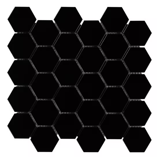 Black Matte Hexagon Porcelain Mosaic, 11 x 13 (photo 2 of 3)