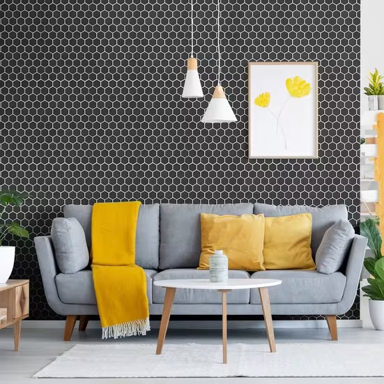 Black Matte Hexagon Porcelain Mosaic, 11 x 13 (photo 3 of 3)
